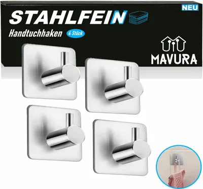 Set da 4 Ganci Adesivi in Acciaio INOX senza foratura, porta asciugamani con nastro adesivo, ganci per bagno - nero | Leroy Merlin