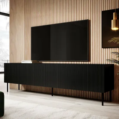 Immagine prodotto di Dmora Mobile Porta tv Gandra 42x200x52h cm Nero, 4 Ripiani 8 Vani