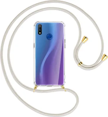 Produktbild von Handykette Backcover-Schutzhülle mit Band (Metall goldfarben) für Realme 3 Pro (X Lite) - broken white