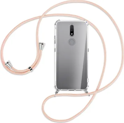 Produktbild von Handykette Backcover-Schutzhülle mit Band (Metall silberfarben) für Nokia 2.4 - rose peach
