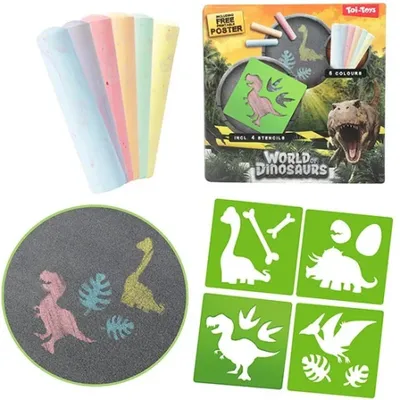 Image de 6 craies de rue + 4 pochoirs Set Dinosaures