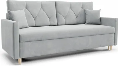 Produktbild von SEPRO-Mobel Schlafsofa ARO Sofa mit Schlaffunktion und Bettkasten Klappsofa Schlafcouch mit Füßen aus Naturholz Veloursstoff Couch in Frabe: Hellgrau