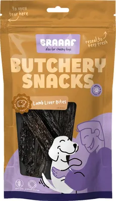 Imagen del producto de Braaaf: Snacks para perros, "Butchery", trozos de hígado de cordero, 120 g