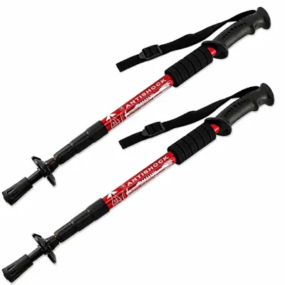 Produktbild von MidGard Teleskop Nordic Walking Stöcke, 50 -110 cm höhenverstellbar, Antischock Dämpfung, Wanderstöcke Rot 2 Stk.