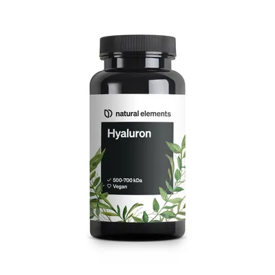 Obrázek produktu pro natural elements Veganská kyselina hyaluronová – 500 mg hyaluronu v jedné tobolce – 90 tobolek – 500–700 kDa