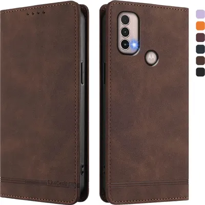 Image de Etui pour Motorola Moto E20 / E30 / E40, étui rétro en cuirPolyuréthaneavec support et fentes pour cartes de crédit Marron