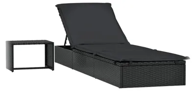 Produktbild von Verstellbare Chaiselongue mit Tisch, PE-Rattan Schwarz, Stahlgestell