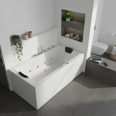 Produktbild von Caribia LUXUS Whirlpool Rechteck Badewanne X-Tube Basic / 190x90 - 16 Massagedüsen, 7 Stufen-LED, Armaturset mit Wasserfall | Spa 2 Personen