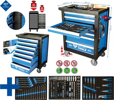 Produktbild von BRILLIANT TOOLS BT153207 Werkstattwagen mit 7 Schubladen und 207 Premium-Werkzeugen