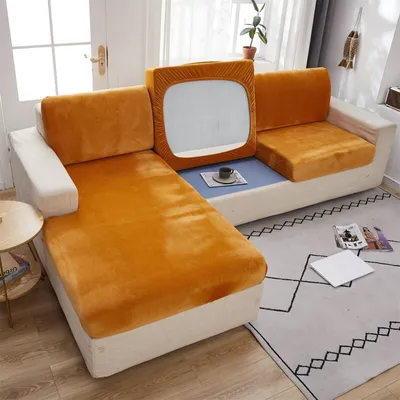 Obrázek produktu pro Obal na polštář sedací soupravy, sametový potah na pohovku, protiskluzový potah na polštář sedací soupravy, potah Chaise Longue (Chaise Longue Large, Orange)