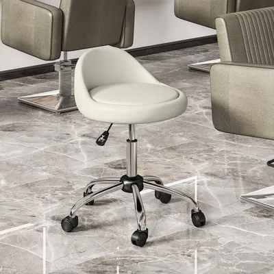 Imagen del producto de Silla de trabajo Sweiko, silla giratoria, silla con ruedas, con altura ajustable, asiento giratorio, 50 cm x 50 cm x 83 cm, color blanco