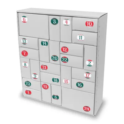 Produktbild von itenga SET Adventskalender zum Füllen Quader Mix (weiß) + Sticker Z54