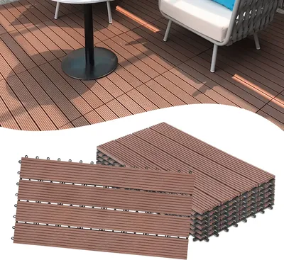 Obrázek produktu pro UISEBRT 12 kusů WPC dlaždice 30X60cm WPC click dlaždice 2sqm balkonová dlaždice terasová dlaždice vzhled dřeva dlaždice terasová palubka balkon, hnědá