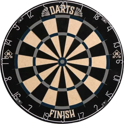 A dartboard with numbers and the word "FINISH" on it.