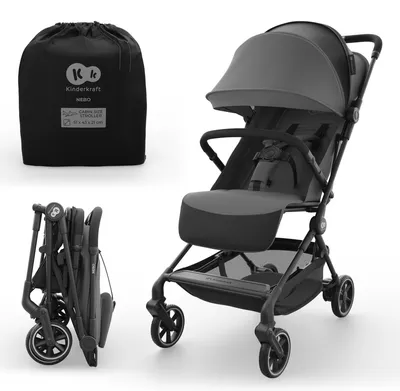 Immagine prodotto di Kinderkraft NEBO Passeggino a cabina ultraleggero, meccanismo di chiusura con una sola mano, dimensioni da bagaglio a mano 51×43×21 cm, tracolla + borsa da trasporto, grigio