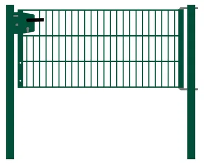 Produktbild von Drahtgittertor 1-flügelig, Durchgangslichte: 134 cm, Gesamtbreite inkl. Pfosten: 146 cm - Ausführung: grün beschichtet, Höhe: 63 cm