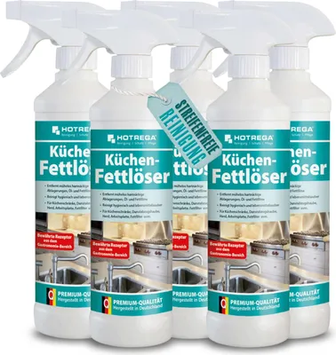 Produktbild von HOTREGA Küchen Fettlöser 500ml - Fettreiniger, Küchenreiniger, Fettentferner, Arbeitsplattenreinger, Herdreiniger