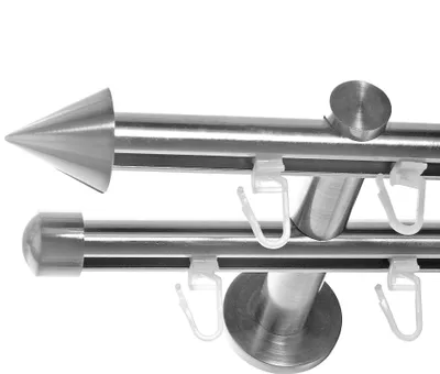 Produktbild von Innenlauf Gardinenstange Edelstahl look, Durchmesser 16mm, Wandträger H80, 2-läufig, Länge 360, Endkappe E29