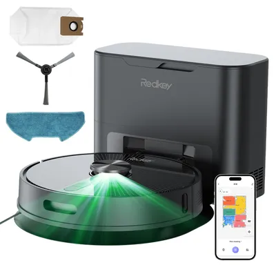 Produktbild von Redkey R10 Staubsauger roboter, 4L Staubabsaugstation, 4000Pa starke Saugleistung, Saugroboter mit Wischfunktion, 150 min Saugroboter, LDS-Navigation