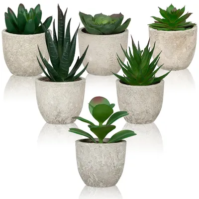 Produktbild von 6 künstliche Pflanzen, kleine künstliche Pflanzen, realistisch mit Topf, künstliche Sukkulenten, Mini-Kunstpflanzen für Büro, Wohnzimmer, Fensterbank, Innendekoration (6 Töpfe mit Sukkulenten)