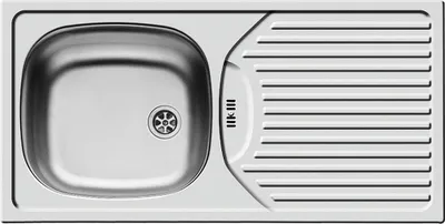 A top-down view of a stainless steel kitchen sink with a drying rack.