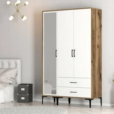 Produktbild von Dmora Kleiderschrank 3 Türen Shaula 120x47,5 cm Braun 2 Regale