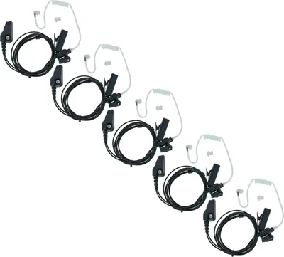 Produktbild von vhbw 5x Headset kompatibel mit Kenwood TK-3180, TK-3148, TK-3140, TK-3140E Funkgerät mit PTT Mikrofon - transparent, schwarz, Akustikschlauch
