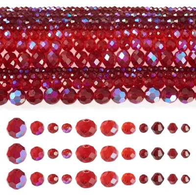 11 Stränge rote facettierte Glasperlen, Regenbogen vergoldet, 2,9-3,3mm