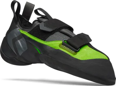 Klett-Kletterschuh "Method" von Black Diamond in Schwarz und Neon-Grün; mit zwei Riemen für sicheren Halt.