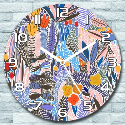 Produktbild von Wanduhr aus Glas Rund fi 30 Blumen Malerei Quarz Deko Schlafzimmer Büro