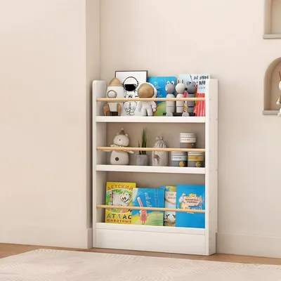 Image de Étagère murale pour enfants, en bois, de couleur blanche, dimensions 50x10x89 cm