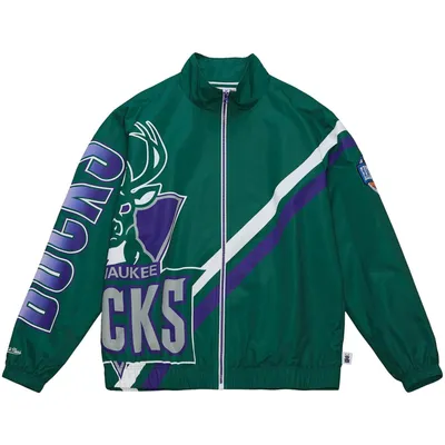 Produktbild von Milwaukee Bucks NBA Mitchell & Ness Exploded Logo Warm Up Jacke Grün-XL