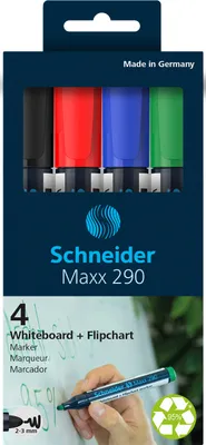 Obrázok produktu pre Schneider Schreibgeräte Maxx 290, 4 kusov, Čierna, Modrá, Zelená, Červená, Guličkové zakončenie, Viacfarebný, Stredná, 2 mm