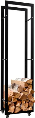 Produktbild von CLP Kaminholzständer Keri mit Rollen aus schwarzem Metall,schwarz 25x40x150 cm