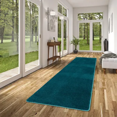Produktbild von Hochflor Shaggy Läufer Teppich Palace Petrol, Größe:80x240 cm