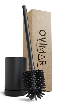 Produktbild von ovimar Toilettenbürste Hugla schwarz matt | Silikon Klobürste | Belüftungsfunktion | freistehend | pulverbeschichteter Edelstahl | WC Bürstenkopf wechselbar | abnehmbare Tropfschale