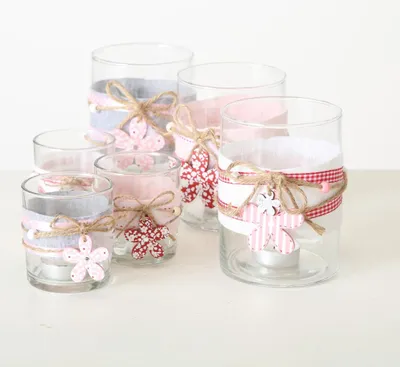 Produktbild von Windlicht Fleuri Glas klar Dekoblüten 2er Set