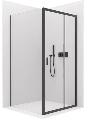 Zdjęcie produktu dla szkło ceramiczneO – Kabina prysznicowa Varone LINE L/P – 6 mm – czarna matowa, szkło przezroczyste – 140 x 100 x 195 cm – przesuwna