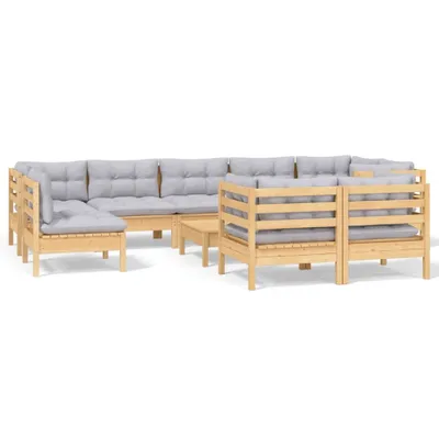Produktbild von vidaXL 10-tlg. Garten-Lounge-Set mit Grauen Kissen Kiefer Massivholz