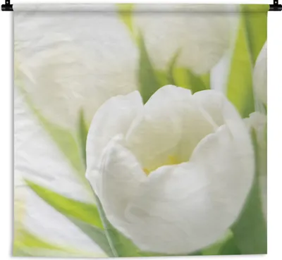 Produktbild von MuchoWow® Wandteppich Wandbehang Nahaufnahme einer weißen Tulpe 60x60 cm Tapisserie Dekoration Wandtuch - Dekorationen - Wand Decke