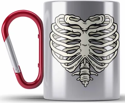 Produktbild von Trendation - Skelet Edelstahl Tasse Karabiner Herz Geschenk Totenkopf Valentinstag Karabiner Edelstahl Tasse Karabiner Edelstahl mit Herz aus Skelett (Rot)
