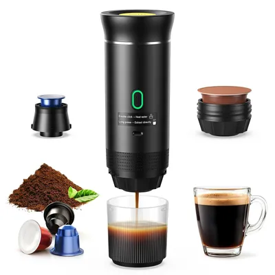 Produktbild von 3-in-1 Tragbare Elektrische Kaffeemaschine, 20Bar Espresso Kocher für Kapseln und Pulver, 10s Schnellaufheizung, Akku, Kalt-/Heißbrühen,Camping,Reisen