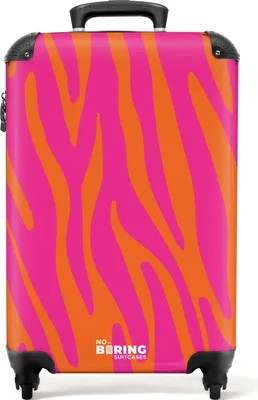Produktbild von NoBoringSuitcases.com® Koffer Handgepäck Trolley Rollkoffer Kleine Reisekoffer mit 4 Rollen - Rosa und orangefarbener Zebradruck - Cabin Size < 55x40x23 cm & 55x40x20 cm - Fotokoffer - Kabinenkoffer - BoardgepäckHandgepäck Koffer 55x35x20 cm, 36L,