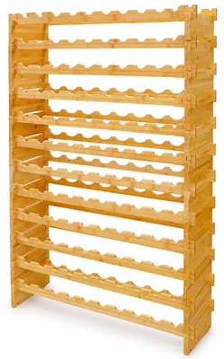 Produktbild von Relaxdays Weinregal, 108 Flaschen, Bambus, HxBxT: 159 x 85 x 25,5 cm, Rot- & Weißwein, stapelbares Flaschenregal, natur, KI-generiertes Bild