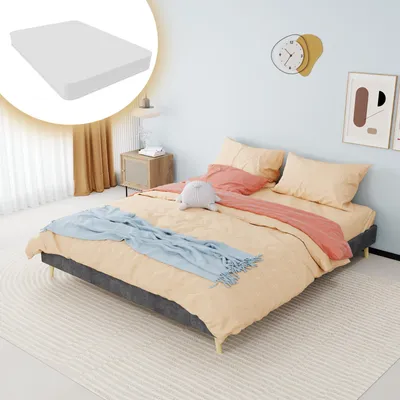 Produktbild von Polsterbett 160x200 cm mit Matratze, grauer Samtbezug, minimalistisches Plattformbett mit stabilem Mehrfachstützrahmen, ohne Kopfteil