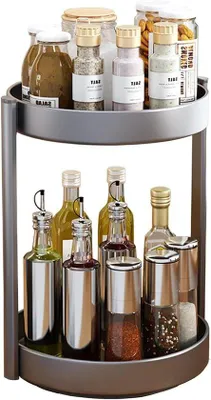 Immagine prodotto di Organizer girevole a 2 ripiani per cucina e bagno - Grigio con animaletti