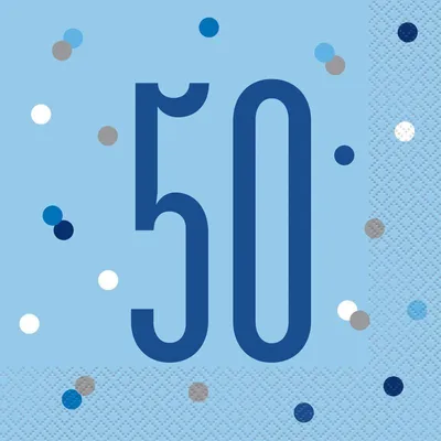 Produktbild von 16 Servietten blau & silber Zahl 50
