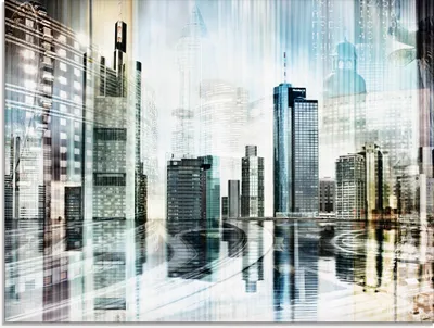 Produktbild von ARTland Glasbild Frankfurt Skyline Abstrakte Collage Größe: 80x60 cm