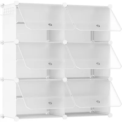 Produktbild von Schuhregal mit 6 Fächern, 24 Paar Schuhe, 80 x 30 x 90 cm, Weiß/Transparent