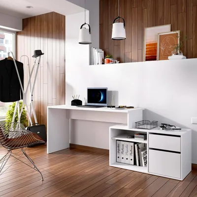 Immagine prodotto di Dmora Scrivania Andor 92x139x75h cm Bianco, Angolare Modulabile